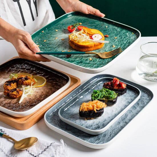 Colorful ceramic steak plate collection for home and restaurant use