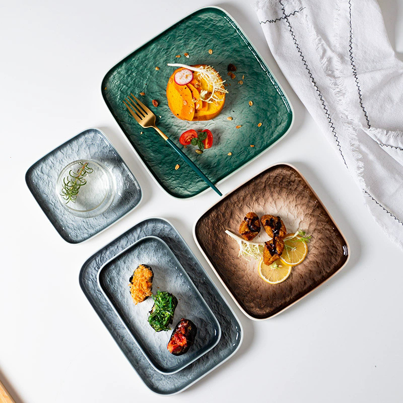 Colorful ceramic steak plate collection for home and restaurant use