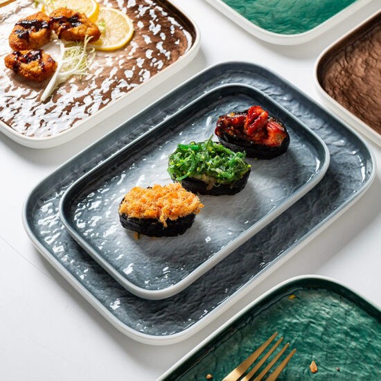 Colorful ceramic steak plate collection for home and restaurant use