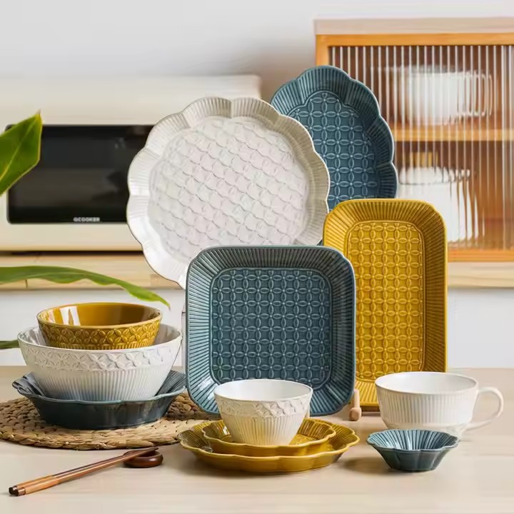 Creative Embossed Ceramic Tableware Set | Elegant and Durable Design
