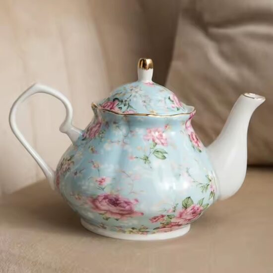 Luxury Chinese floral ceramic teapot with elegant modern design

