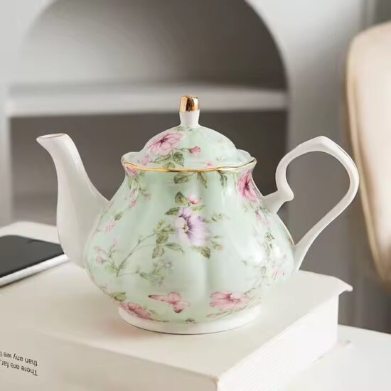 Luxury Chinese floral ceramic teapot with elegant modern design

