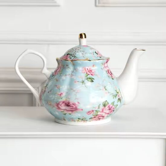 Luxury Chinese floral ceramic teapot with elegant modern design

