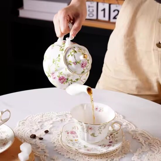 Luxury Chinese floral ceramic teapot with elegant modern design

