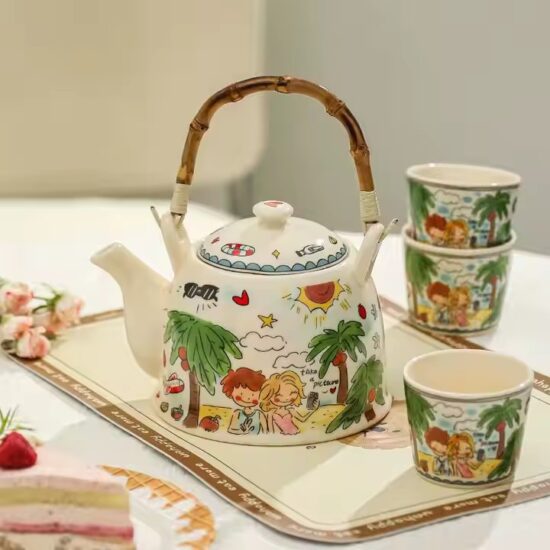 Cute Cartoon Ceramic Teapot with Printed Design for Tea and Gifts

