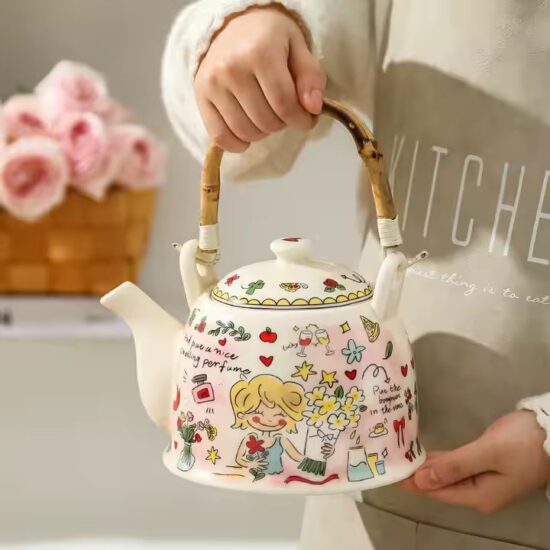Cute Cartoon Ceramic Teapot with Printed Design for Tea and Gifts

