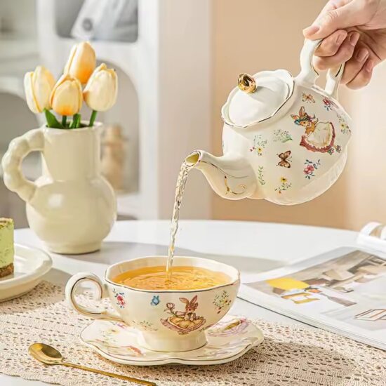 Cute Cartoon Ceramic Teapot with Printed Design for Tea and Gifts

