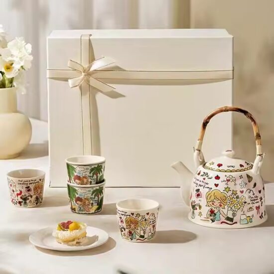 Cute Cartoon Ceramic Teapot with Printed Design for Tea and Gifts

