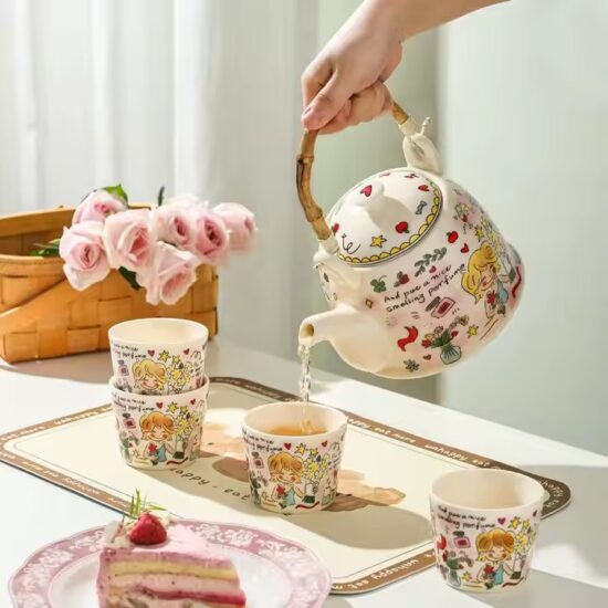 Cute Cartoon Ceramic Teapot with Printed Design for Tea and Gifts

