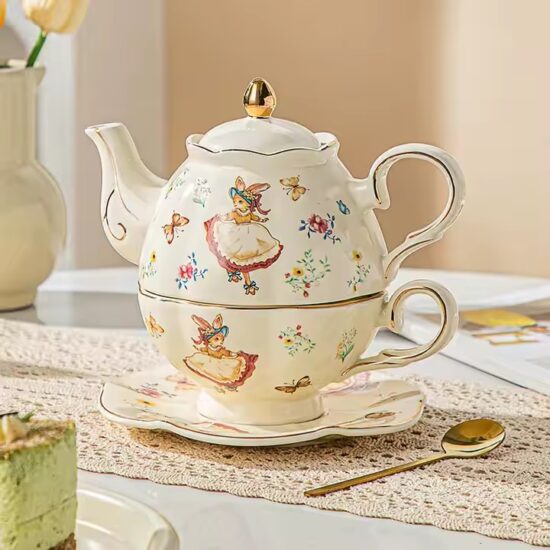 Cute Cartoon Ceramic Teapot with Printed Design for Tea and Gifts

