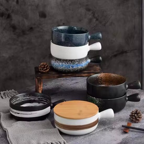 Comfortable ceramic bowl with ergonomic handle for hot food and daily home dining