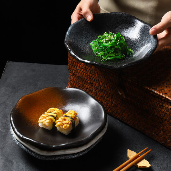 Irregular ceramic plate with Japanese Korean style for creative dining