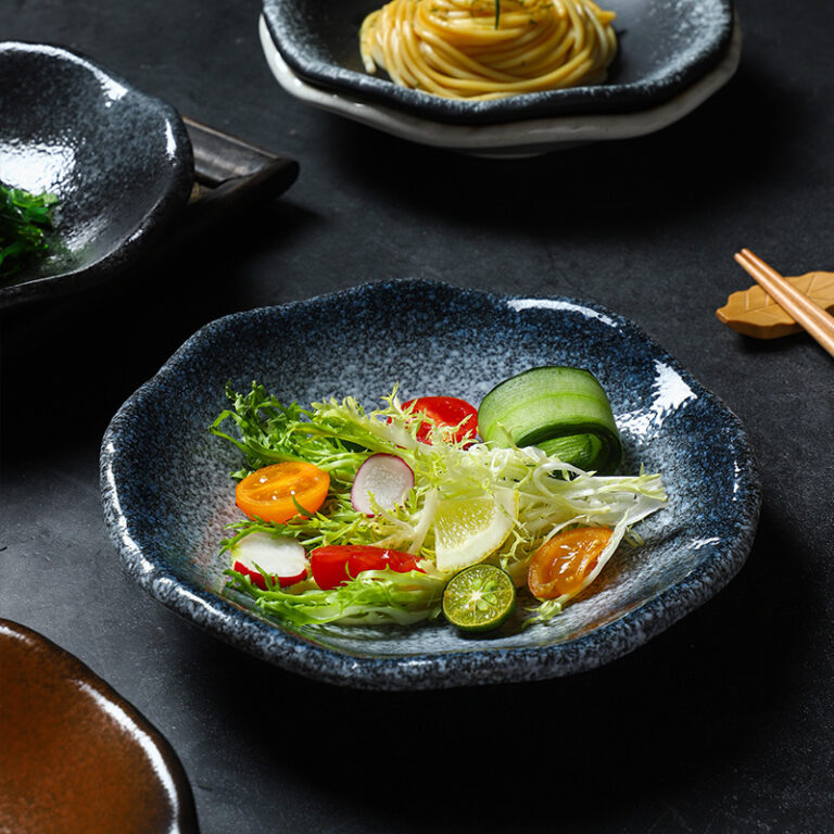Irregular ceramic plate with Japanese Korean style for creative dining