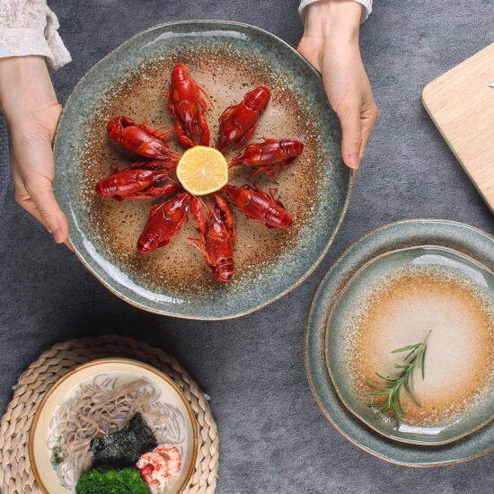 Irregular ceramic plate with Japanese Korean style for creative dining