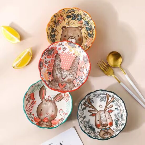 Cute animal cartoon ceramic bowl for children and family use with creative design