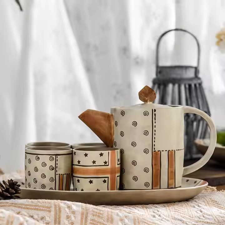 Handmade luxury ceramic tea set with creative artistic design