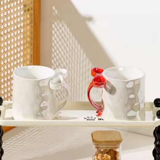 Pearl glaze ceramic mug with creative bowknot design for stylish gifting


