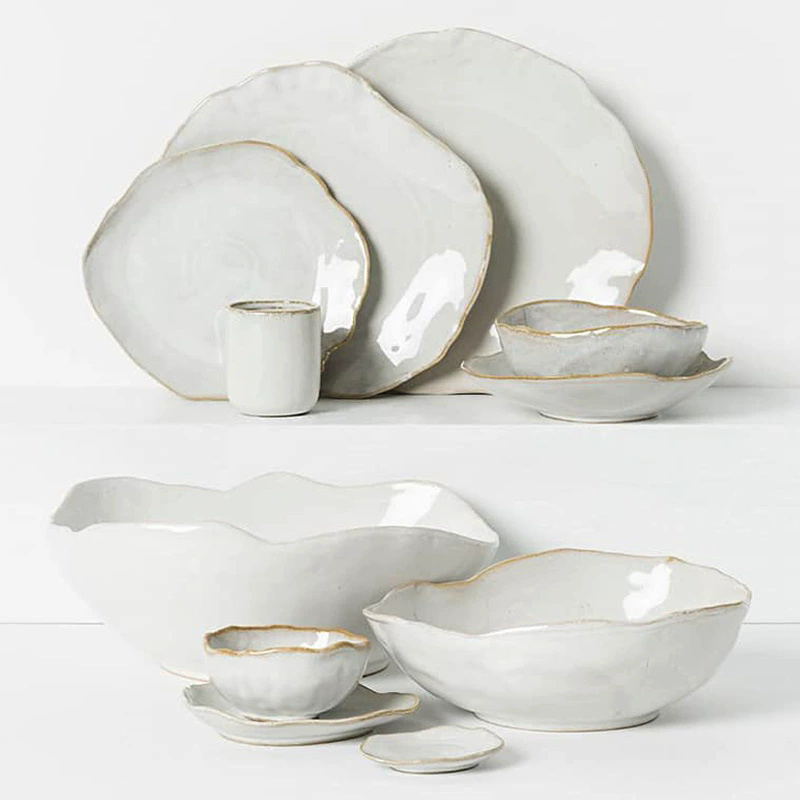 Irregular ceramic bowl and plate set for restaurant and home tableware
