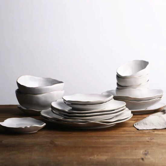 Irregular ceramic bowl and plate set for restaurant and home tableware