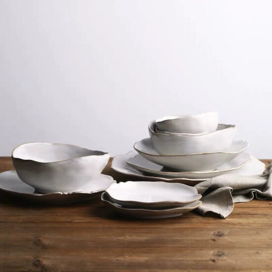 Irregular ceramic bowl and plate set for restaurant and home tableware