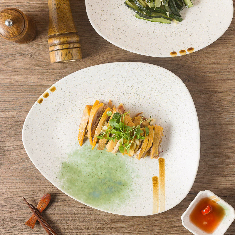 Irregular ceramic bowl and plate set for restaurant and home tableware