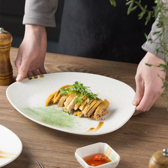 Irregular ceramic bowl and plate set for restaurant and home tableware