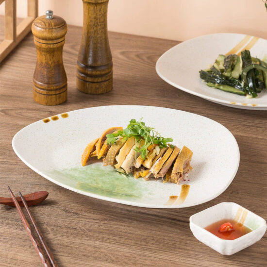 Irregular ceramic bowl and plate set for restaurant and home tableware