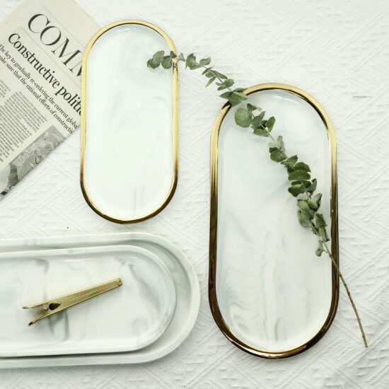 Nordic ceramic dinner plate with marble and ink pattern