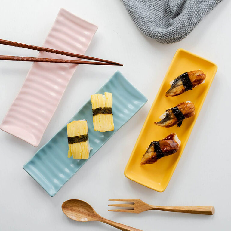 Nordic rectangular ceramic sushi plates for restaurant and home use