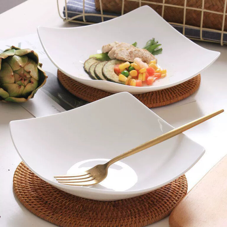 Modern square ceramic soup plate with raised edges for elegant dining