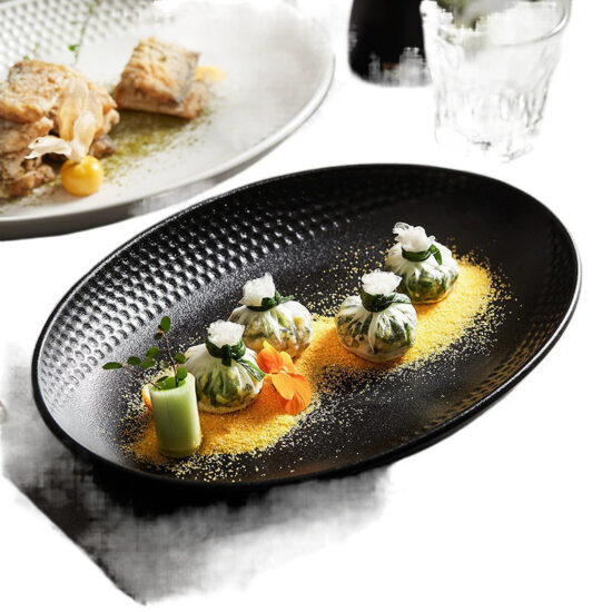 Japanese style ceramic steamed fish plate for home or restaurant use