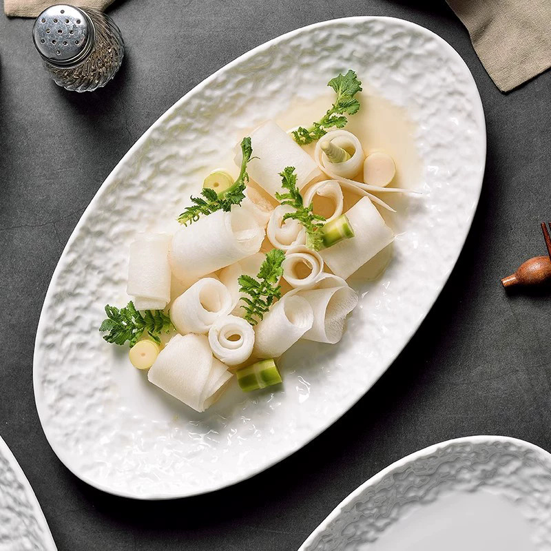 Japanese style ceramic steamed fish plate for home or restaurant use