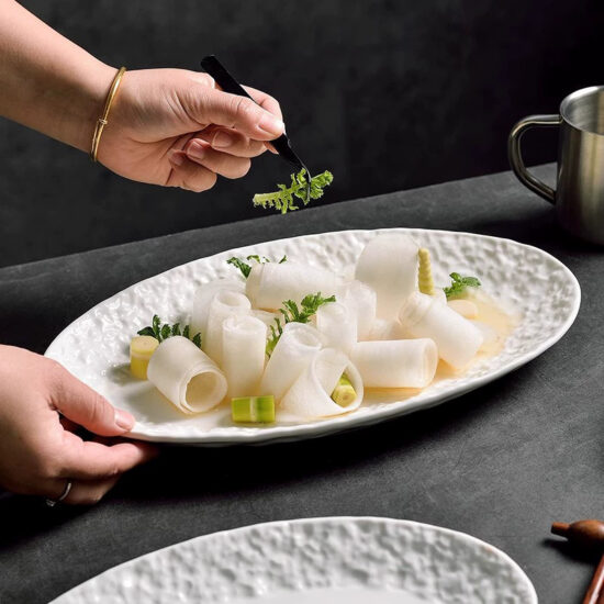 Japanese style ceramic steamed fish plate for home or restaurant use