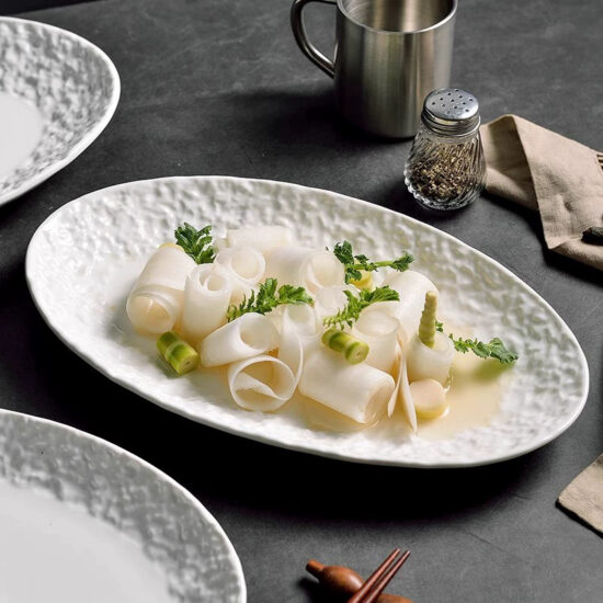 Japanese style ceramic steamed fish plate for home or restaurant use