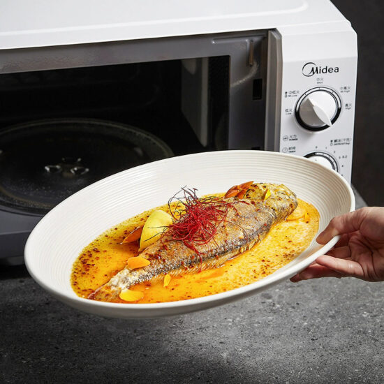 Japanese style ceramic steamed fish plate for home or restaurant use