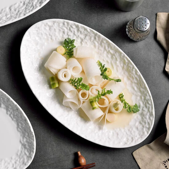 Japanese style ceramic steamed fish plate for home or restaurant use