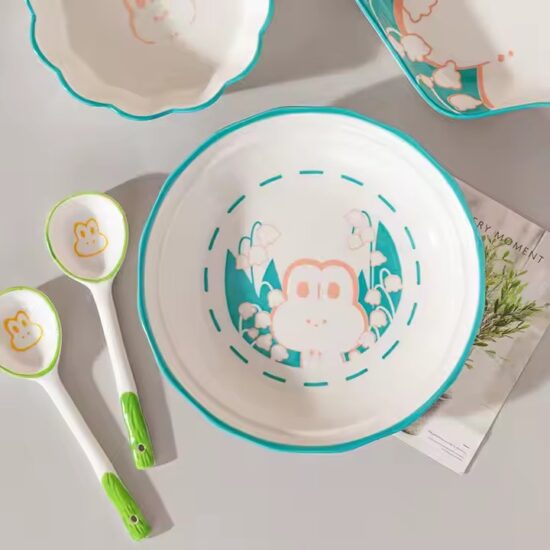 New Cute Cartoon Ceramic Kids Dinnerware Set – Fun Animal Design Plates and Bowls