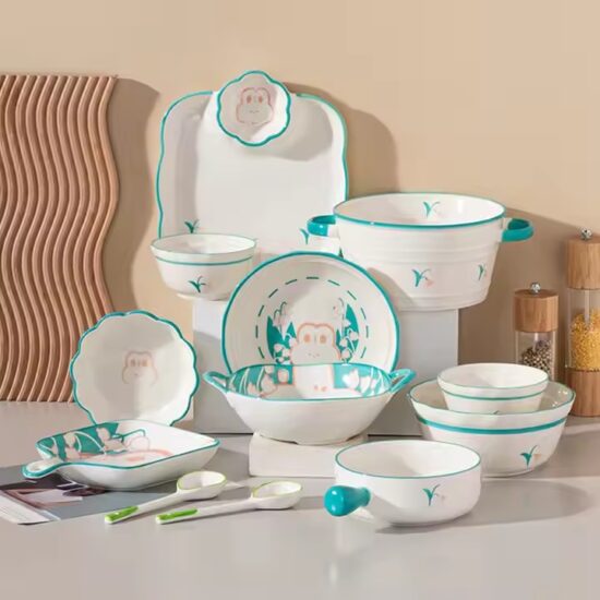 New Cute Cartoon Ceramic Kids Dinnerware Set – Fun Animal Design Plates and Bowls