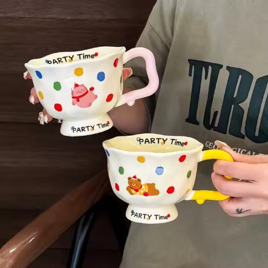 Colorful heat-resistant ceramic coffee mug with cute breakfast style