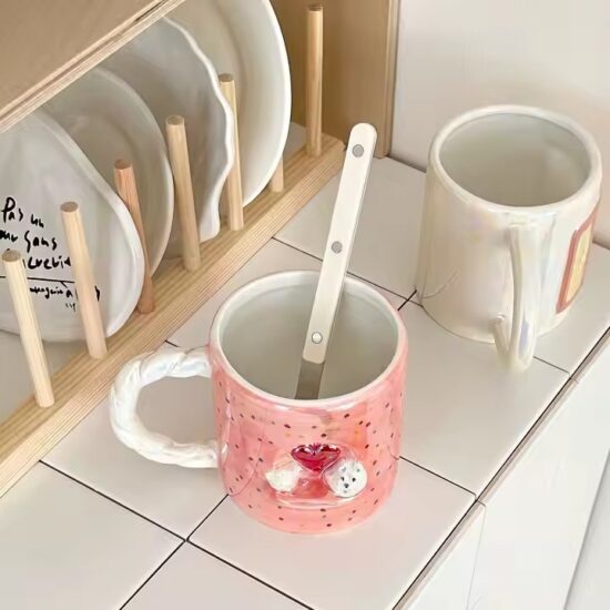 Colorful heat-resistant ceramic coffee mug with cute breakfast style