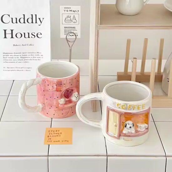 Colorful heat-resistant ceramic coffee mug with cute breakfast style