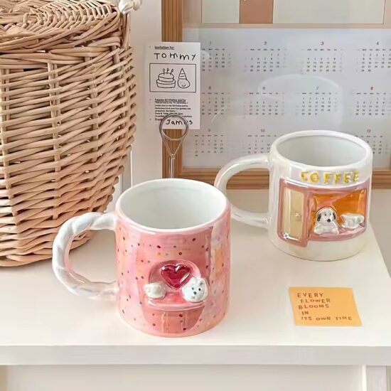 Colorful heat-resistant ceramic coffee mug with cute breakfast style