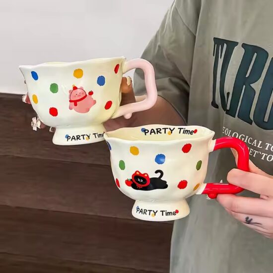 Colorful heat-resistant ceramic coffee mug with cute breakfast style
