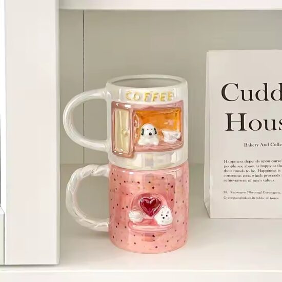 Colorful heat-resistant ceramic coffee mug with cute breakfast style