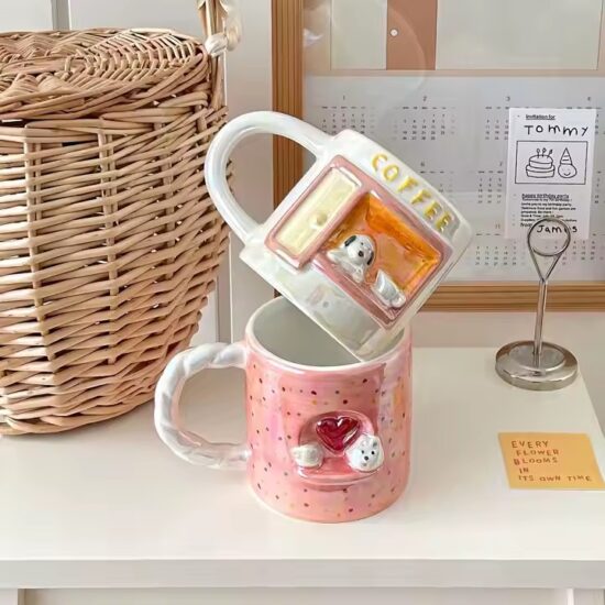 Colorful heat-resistant ceramic coffee mug with cute breakfast style