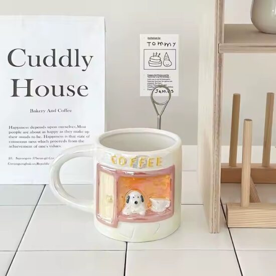 Colorful heat-resistant ceramic coffee mug with cute breakfast style