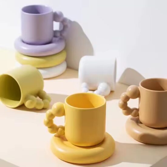 Creative thick-handle ceramic mug in modern design for home or office

