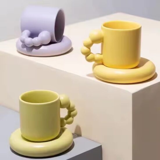 Creative thick-handle ceramic mug in modern design for home or office

