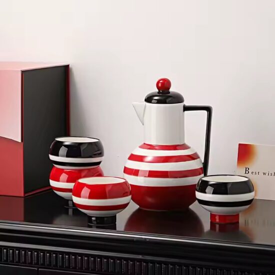 Home ceramic teapot set with cups and tray for elegant tea serving