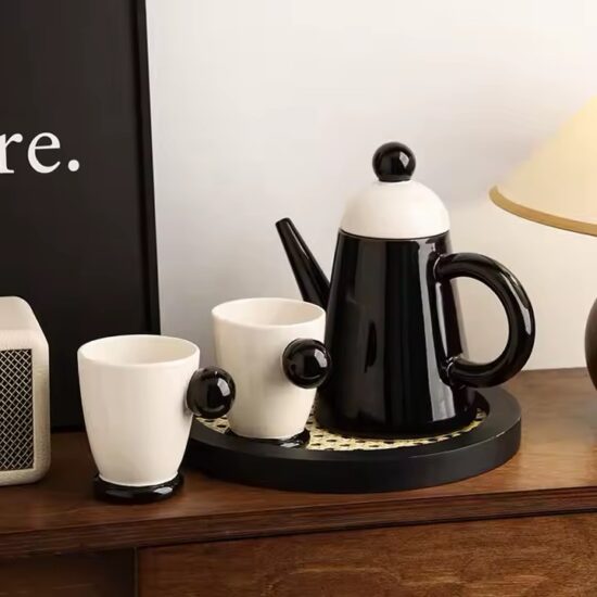 Home ceramic teapot set with cups and tray for elegant tea serving